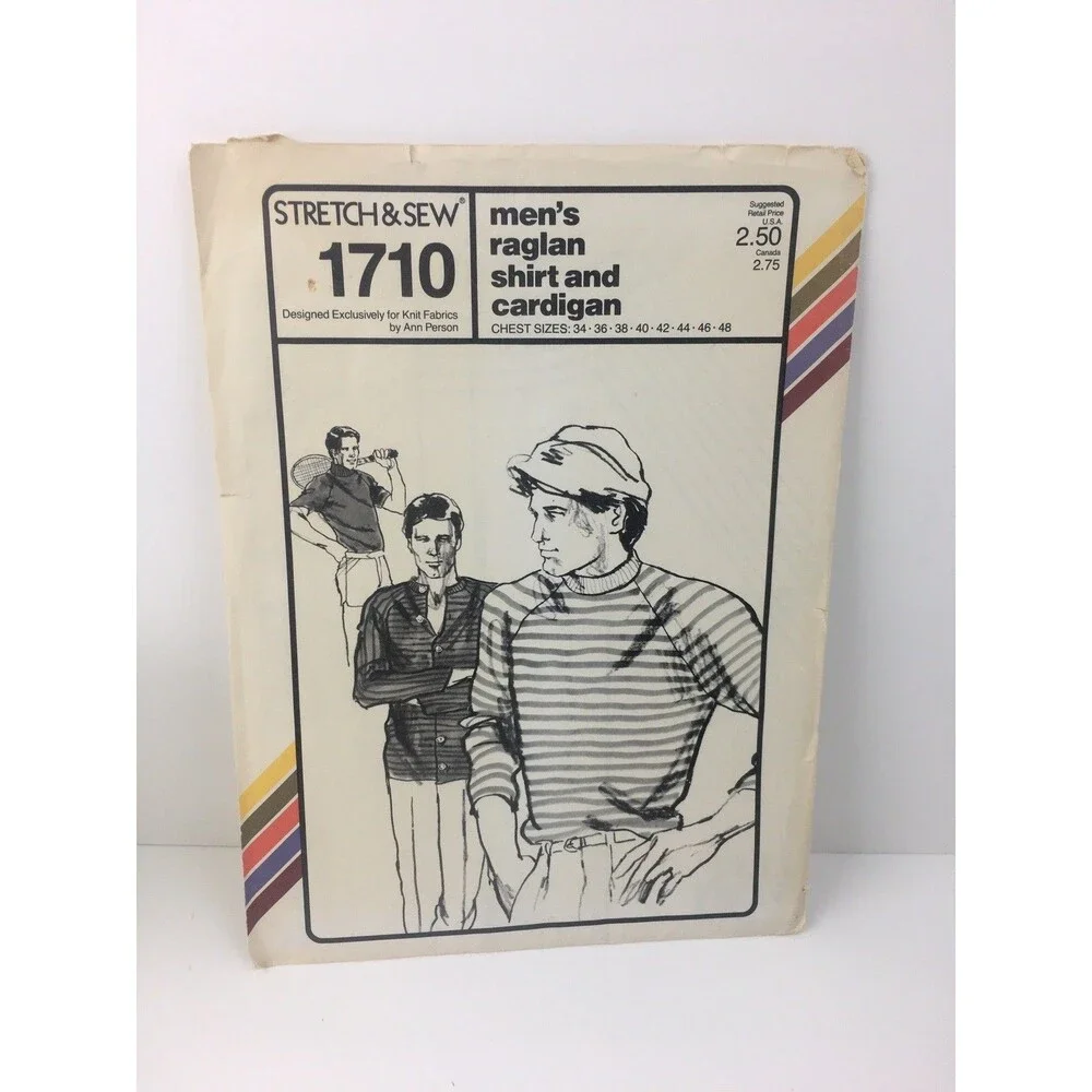 Raglan Shirt Crew Neck Turtleneck Mens Size 34-48 UNCUT Pattern 1710 Vtg 70s